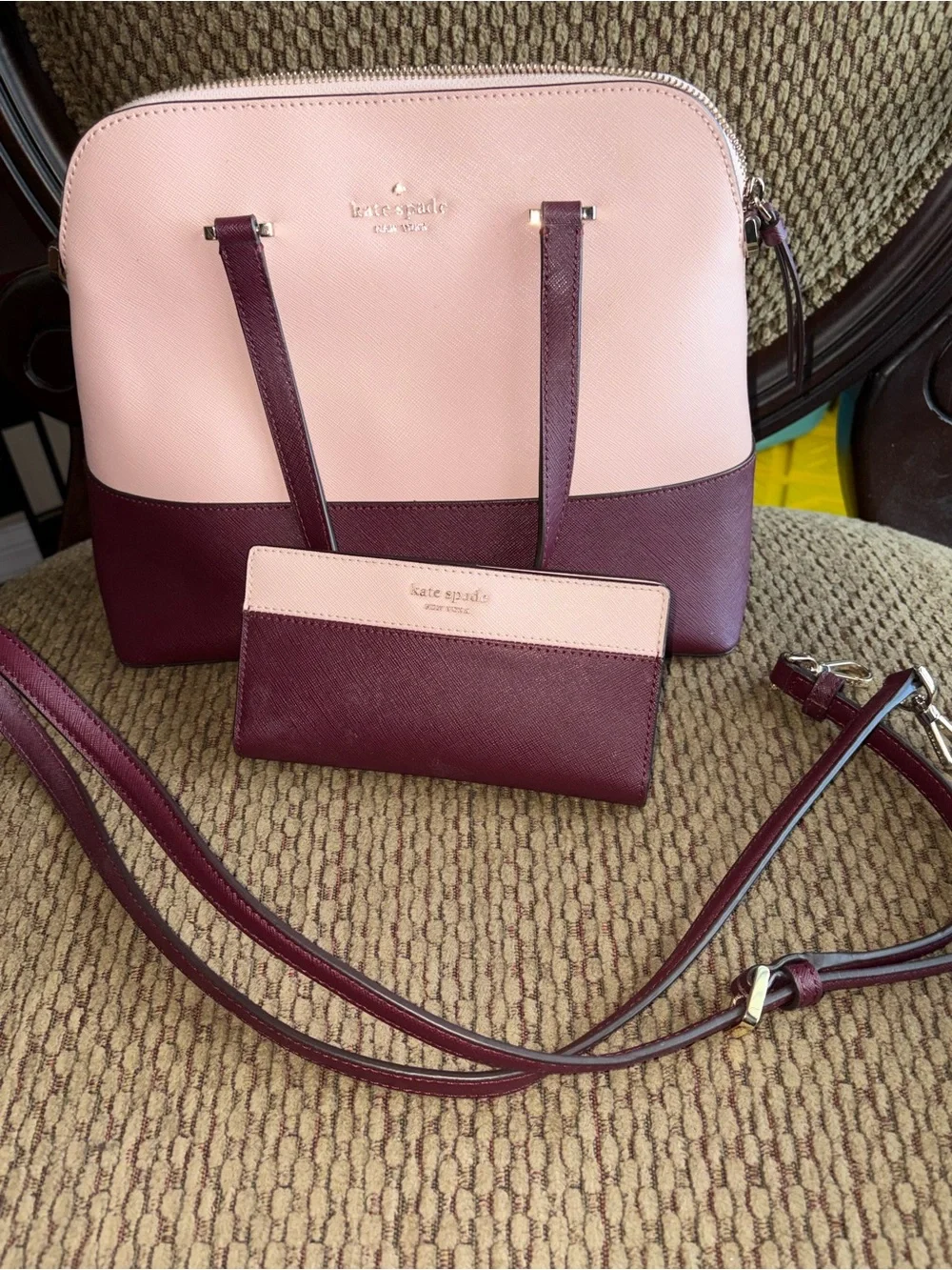 kate spade Two-Tone Pink and Burgundy Dome Satchel set with wallet